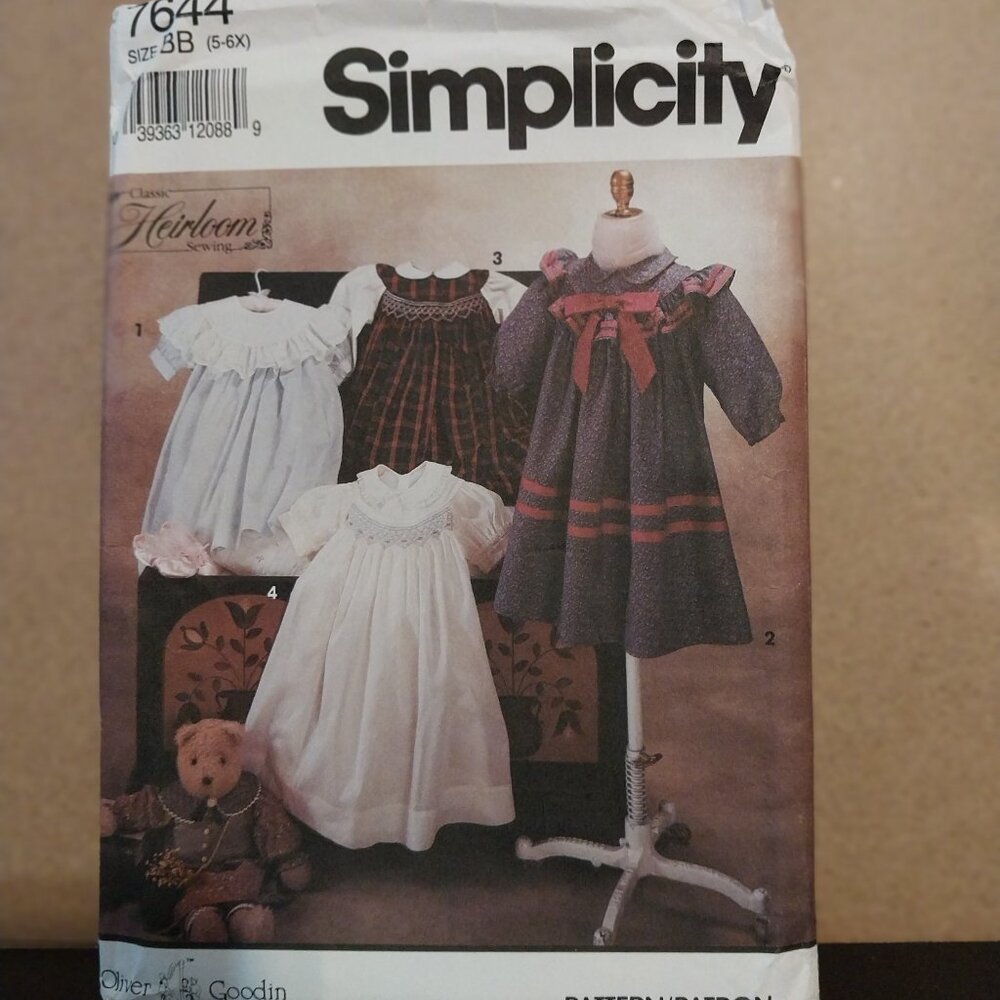 SEWING PATTERNS Simplicity 7644 Classic Heirloom Sewing by Oliver Goodin